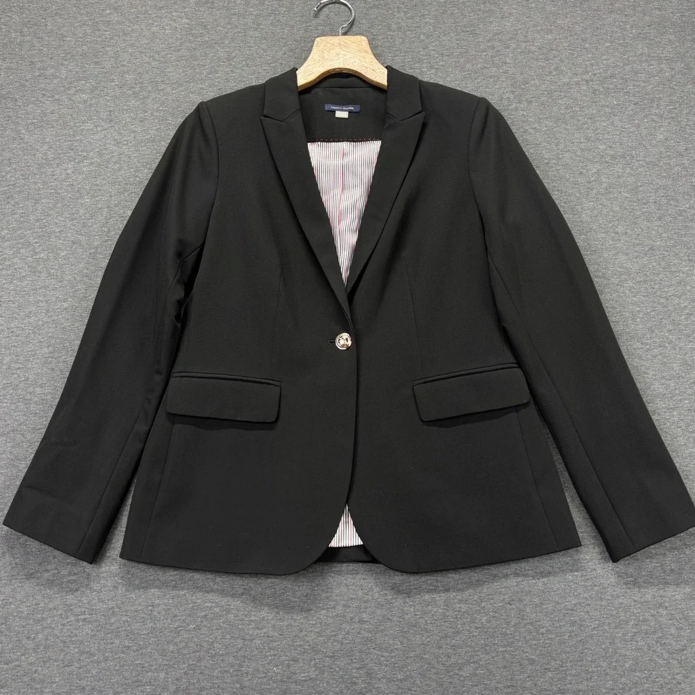 Tommy Hilfiger Blazer Womens 10 Black Single Button Gold Crest Buttons Tailored - Picture 4 of 16